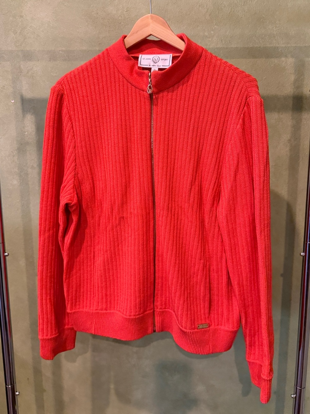 St. John Sport Zip-Front Ribbed Cardigan Sweater in Orange